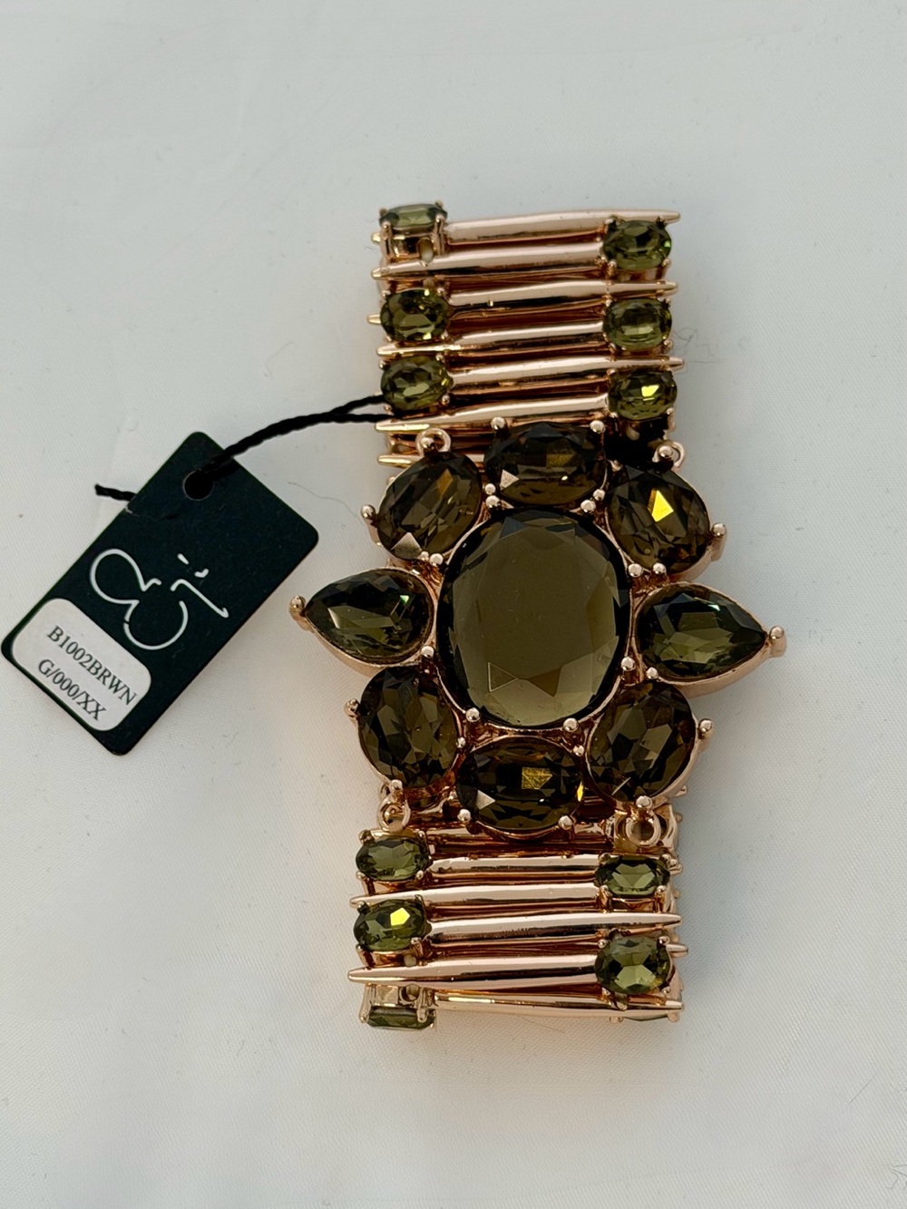 NWT Rodrigo Otazu ROCO Olive Green Swarovski Crystal Statement Bracelet